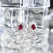 Natural Unheated Pigeon Blood Ruby 0.98ct Diamond Stud Earrings D0.98CT, 18K Gold